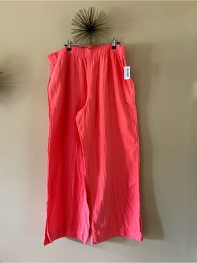 NWT Old Navy High-Waisted Crinkle Gauze Super Wide-Leg Pants Coral Pink - XL